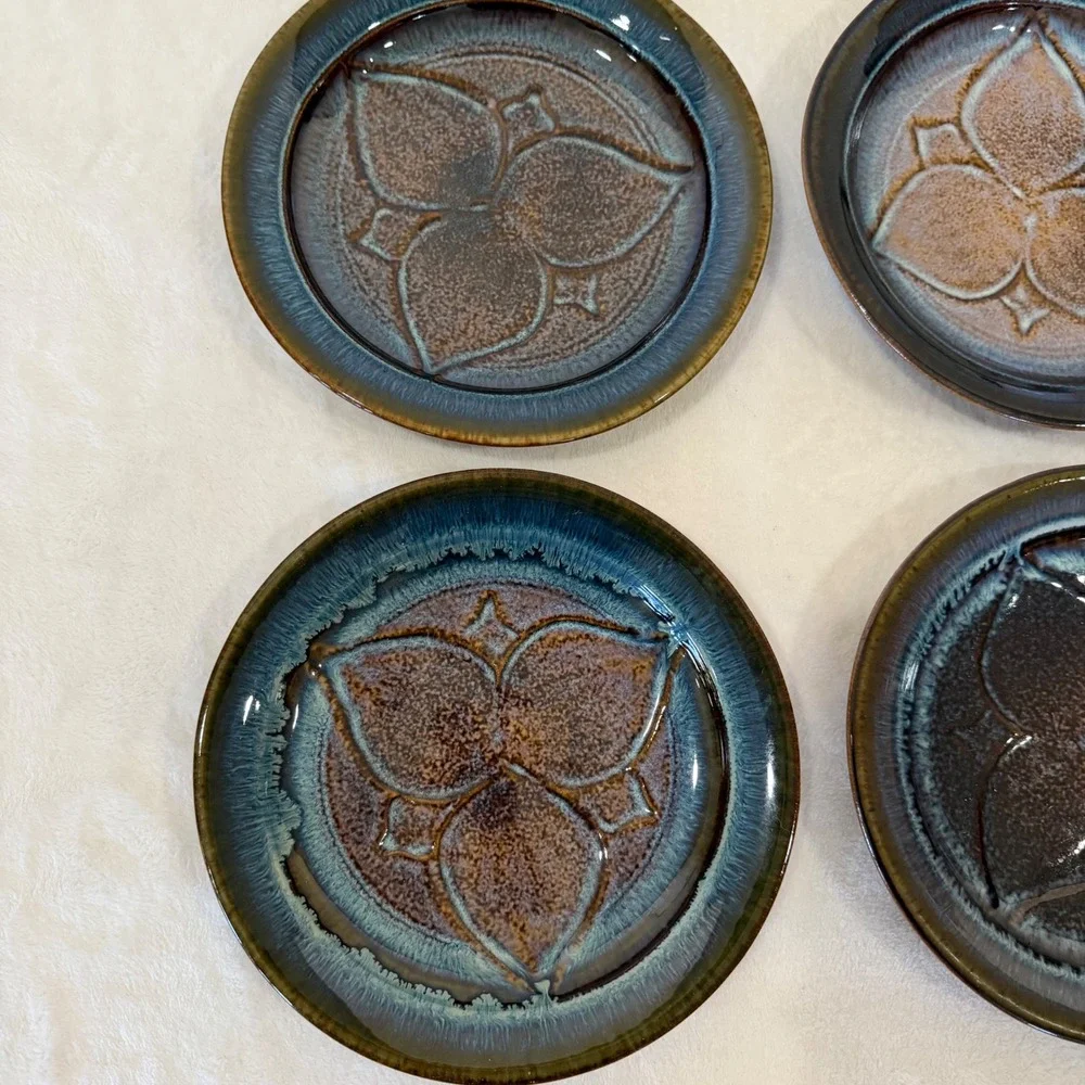 Ben Campbell Studio Pottery Signed Salad Plates Set of 6 Blue Glaze 8.25